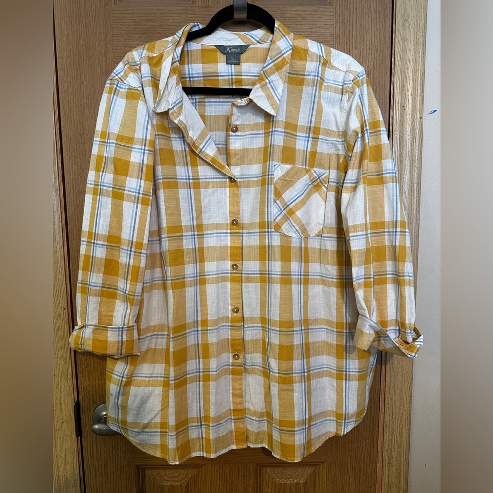 Women’s Natural Reflections Yellow and White Plaid Shirt Sz XXL - NWOT